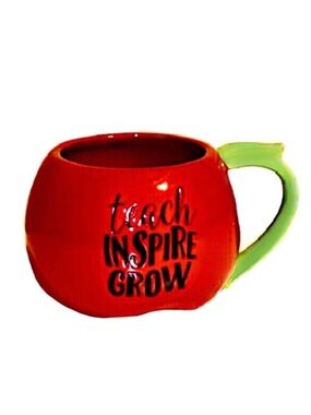 🆕 Tag "Teach Inspire Grow" Coffee Mug in  Red Glaze